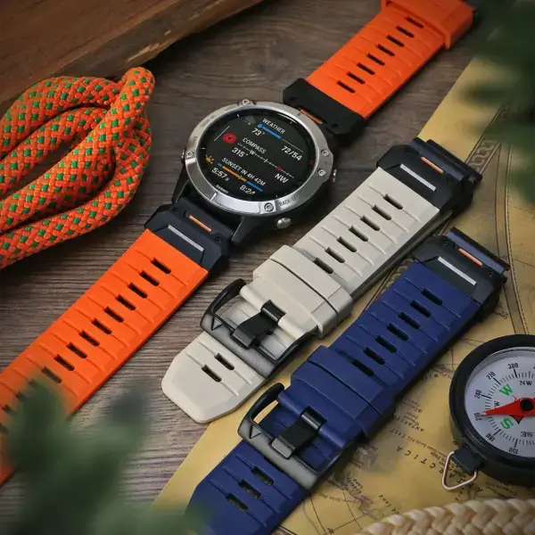 g.fk1 Flatlay StrapsCo Elite FKM Rubber QuickFit 22 26 Watch Band Strap for Garmin Watches