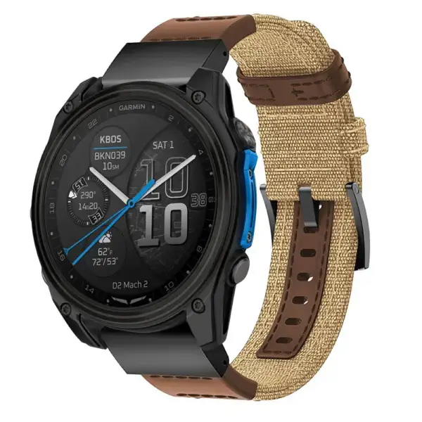 d2m2.g.ny1.3.2 Main Beige & Brown StrapsCo Rugged Canvas Band QuickFit 26 Watch Band For Garmin D2 Mach 2 – 51mm