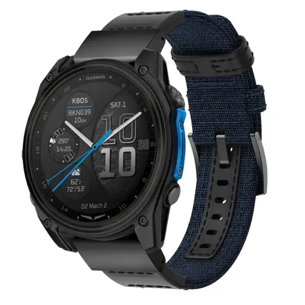 d2m2.g.ny1.5 Main Blue StrapsCo Rugged Canvas Band QuickFit 26 Watch Band For Garmin D2 Mach 2 – 51mm