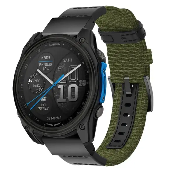 d2m2.g.ny1.11 Main Green StrapsCo Rugged Canvas Band QuickFit 26 Watch Band For Garmin D2 Mach 2 – 51mm