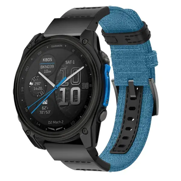 d2m2.g.ny1.5b Main Light Blue StrapsCo Rugged Canvas Band QuickFit 26 Watch Band For Garmin D2 Mach 2 – 51mm