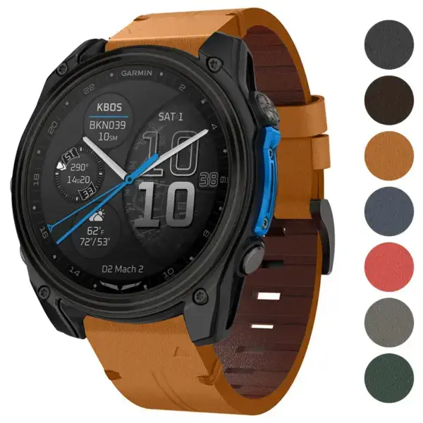 Italian leather strap for Garmin D2 Mach 2, 51mm. Available in multiple sizes (L, M, S) and colors. Durable and stylish design enhances your smartwatch experience