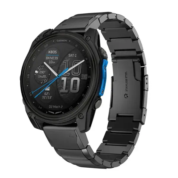 Link bracelet for Garmin D2 Mach 2, 51mm size. Sleek black design complements the watch, offering style and durability for everyday wear. Compatible with Garmin D2 Mach 2 models