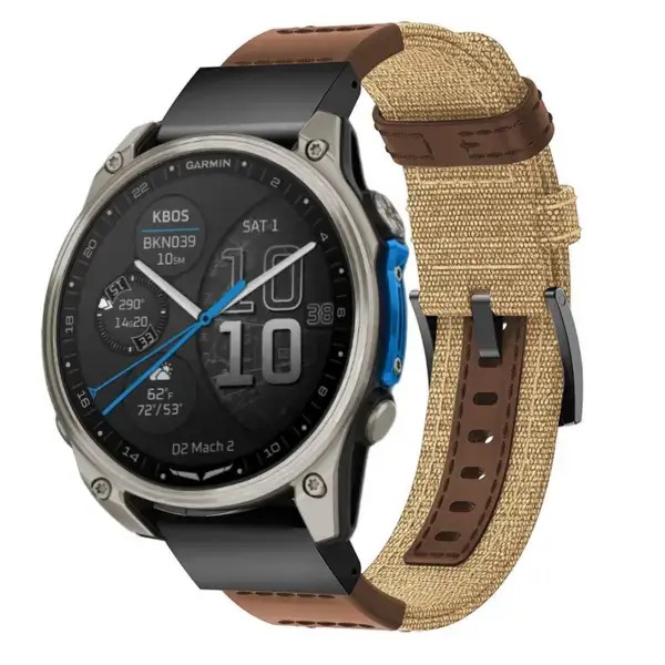 d2m2.g.ny2.3.2 Main Beige & Brown Rugged Canvas Band QuickFit 22 Watch Band For Garmin D2 Mach 2 – 47mm