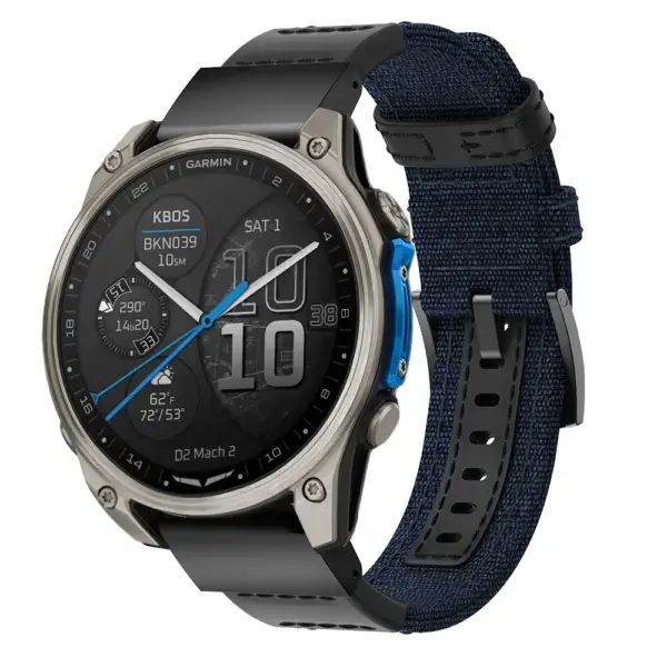 d2m2.g.ny2.5 Main Blue Rugged Canvas Band QuickFit 22 Watch Band For Garmin D2 Mach 2 – 47mm