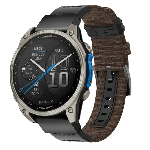 d2m2.g.ny2.2 Main Brown Rugged Canvas Band QuickFit 22 Watch Band For Garmin D2 Mach 2 – 47mm