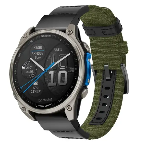 d2m2.g.ny2.11 Main Green Rugged Canvas Band QuickFit 22 Watch Band For Garmin D2 Mach 2 – 47mm