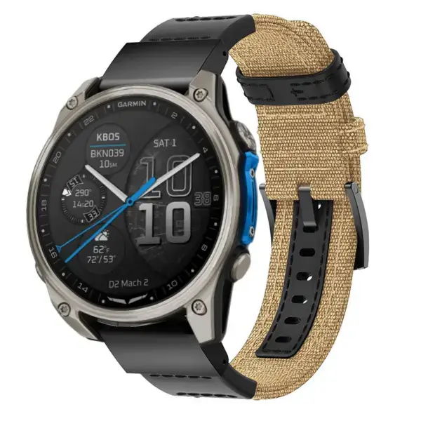 d2m2.g.ny2.3 Main Tan Rugged Canvas Band QuickFit 22 Watch Band For Garmin D2 Mach 2 – 47mm