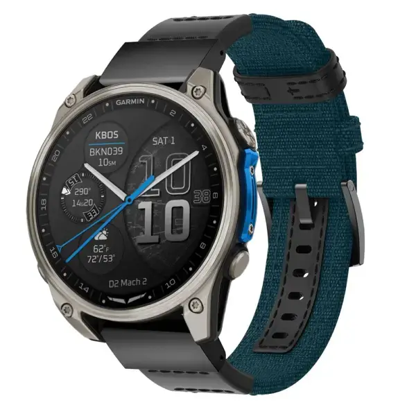 d2m2.g.ny2.11b Main Teal Rugged Canvas Band QuickFit 22 Watch Band For Garmin D2 Mach 2 – 47mm