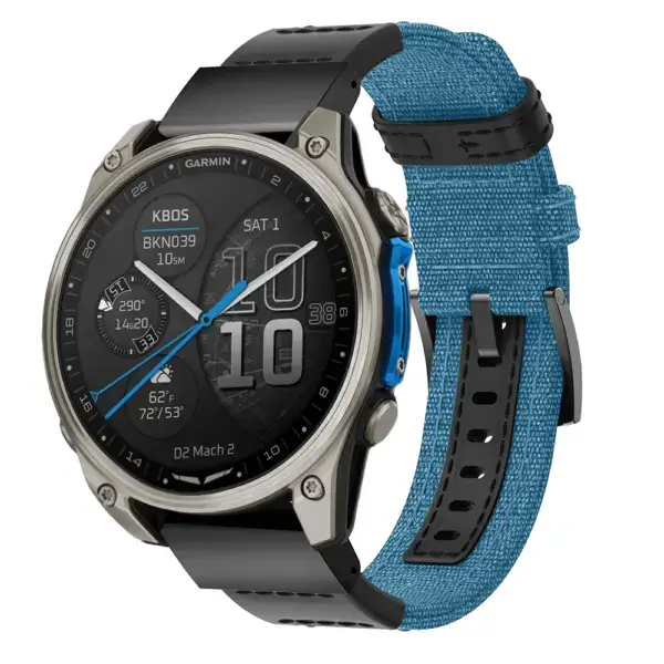 d2m2.g.ny2.5b Main Light Blue Rugged Canvas Band QuickFit 22 Watch Band For Garmin D2 Mach 2 – 47mm