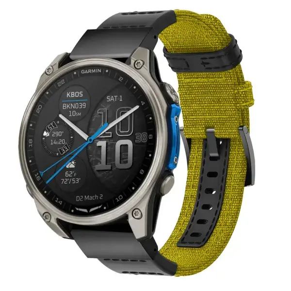 d2m2.g.ny2.10 Main Yellow Rugged Canvas Band QuickFit 22 Watch Band For Garmin D2 Mach 2 – 47mm