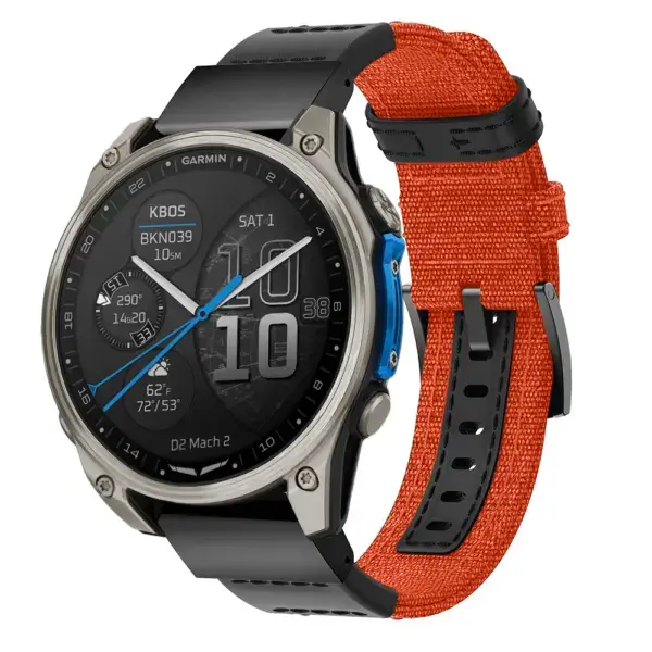 d2m2.g.ny2.13 Main Orange Rugged Canvas Band QuickFit 22 Watch Band For Garmin D2 Mach 2 – 47mm