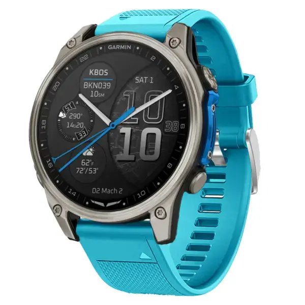 d2m2.g.r18.5a Main Sky Blue Silicone Rubber Rugged Sport Strap QuickFit 22 Watch Band For Garmin D2 Mach 2 – 47mm