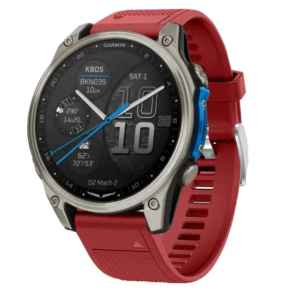 d2m2.g.r18.6 Main Red Silicone Rubber Rugged Sport Strap QuickFit 22 Watch Band For Garmin D2 Mach 2 – 47mm
