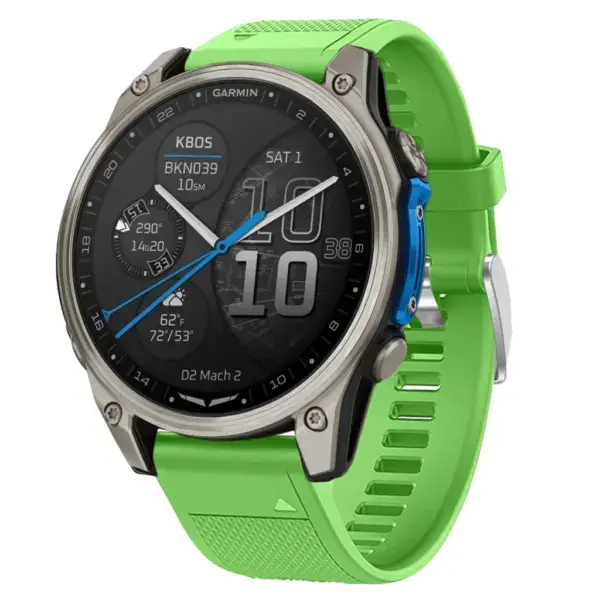 d2m2.g.r18.11 Main Green Silicone Rubber Rugged Sport Strap QuickFit 22 Watch Band For Garmin D2 Mach 2 – 47mm