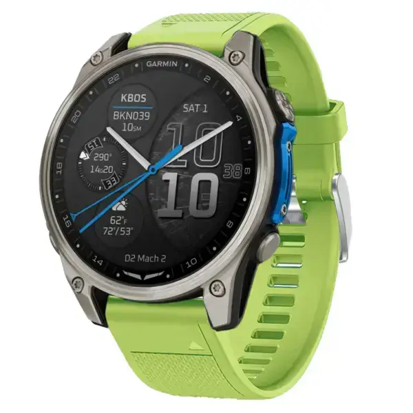 d2m2.g.r18.11a Main Lime Green Silicone Rubber Rugged Sport Strap QuickFit 22 Watch Band For Garmin D2 Mach 2 – 47mm