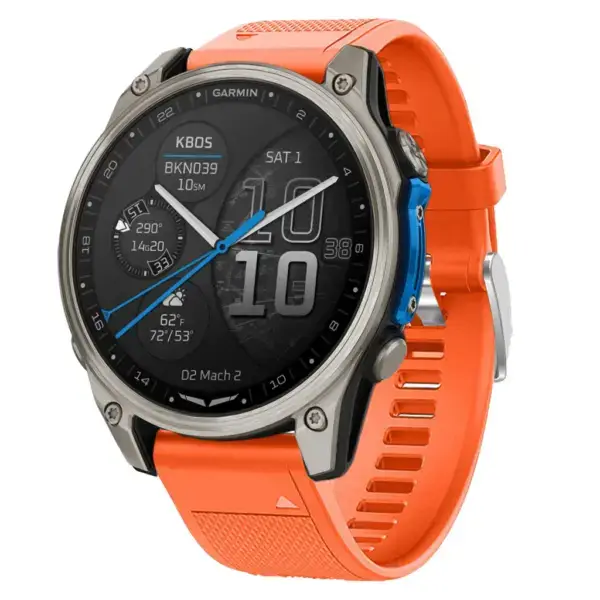 d2m2.g.r18.12 Main Orange Silicone Rubber Rugged Sport Strap QuickFit 22 Watch Band For Garmin D2 Mach 2 – 47mm