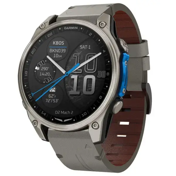d2m2.g.l12.7 22 Main Graphite Italian Leather Strap QuickFit 22 Watch Band For Garmin D2 Mach 2 – 47mm