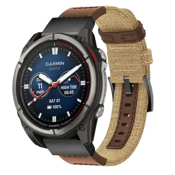 qtx8.g.ny1.3.2 Main Beige & Brown Rugged Canvas Band QuickFit 26 Watch Band For Garmin Quatix 8 – 51mm
