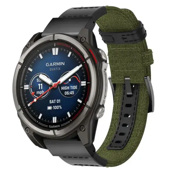 qtx8.g.ny1.11 Main Green Rugged Canvas Band QuickFit 26 Watch Band For Garmin Quatix 8 – 51mm