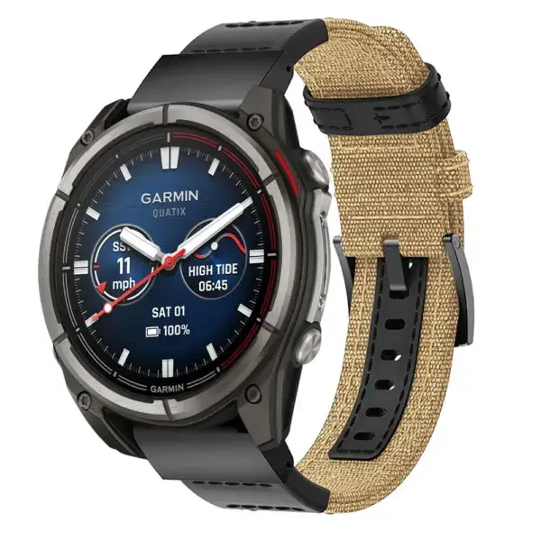 qtx8.g.ny1.3 Main Tan Rugged Canvas Band QuickFit 26 Watch Band For Garmin Quatix 8 – 51mm