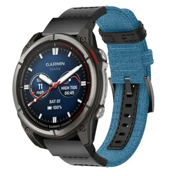 qtx8.g.ny1.5b Main Light Blue Rugged Canvas Band QuickFit 26 Watch Band For Garmin Quatix 8 – 51mm