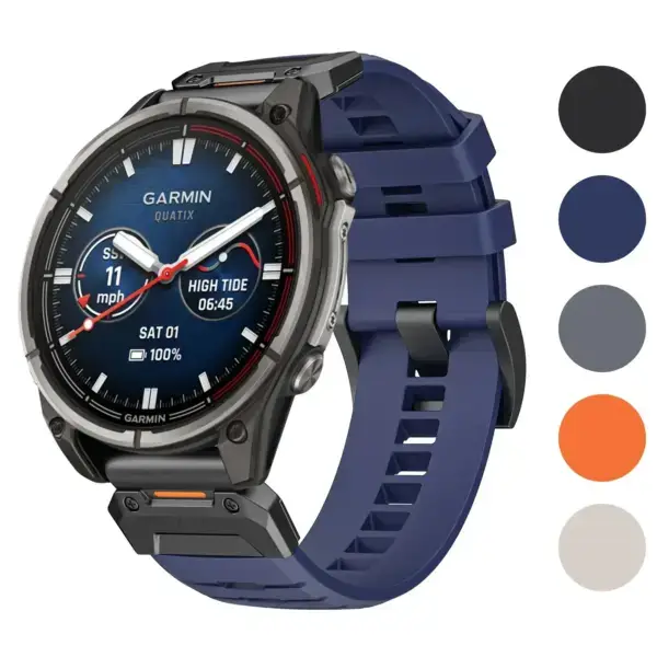 Elite FKM strap for Garmin Quatix 8 (47mm) in blue, featuring a durable design. Available in sizes L, M, S. Perfect for outdoor adventures and everyday use