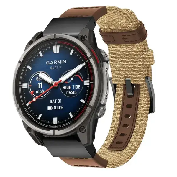 qtx8.g.ny2.3.2 Main Beige & Brown Rugged Canvas Band QuickFit 22 Watch Band For Garmin Quatix 8 – 47mm