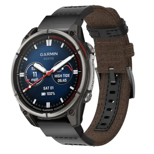 qtx8.g.ny2.2 Main Brown Rugged Canvas Band QuickFit 22 Watch Band For Garmin Quatix 8 – 47mm