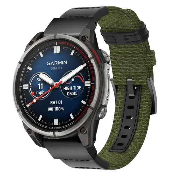 qtx8.g.ny2.11 Main Green Rugged Canvas Band QuickFit 22 Watch Band For Garmin Quatix 8 – 47mm
