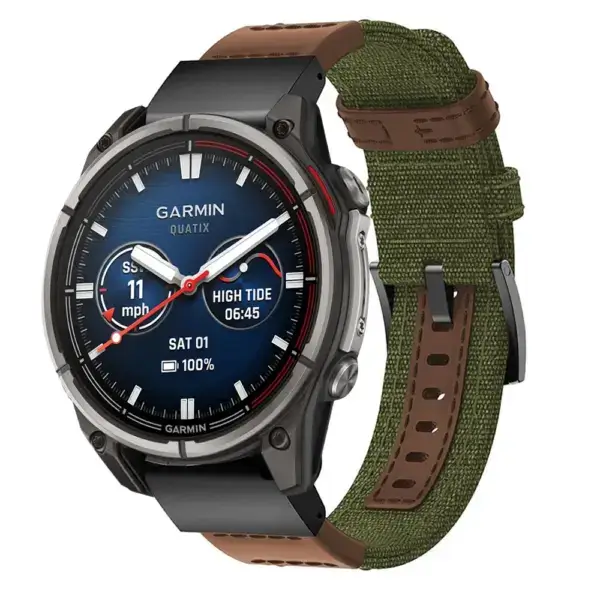 qtx8.g.ny2.11.2 Main Green & Brown Rugged Canvas Band QuickFit 22 Watch Band For Garmin Quatix 8 – 47mm
