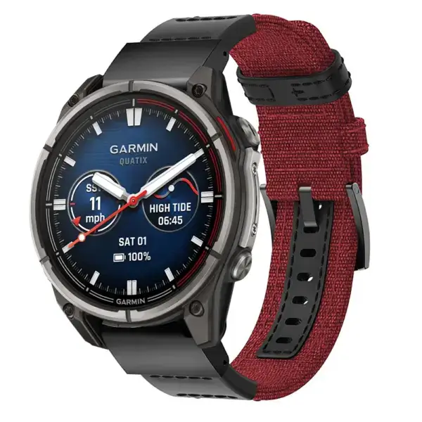 qtx8.g.ny2.6 Main Red Rugged Canvas Band QuickFit 22 Watch Band For Garmin Quatix 8 – 47mm