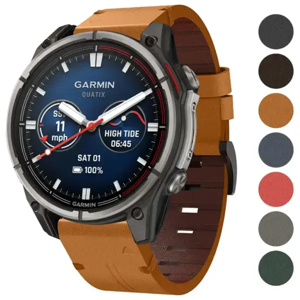 Italian leather strap for Garmin Quatix 8, 47mm. Available in various sizes (L, M, S) and colors, combining style and durability for outdoor adventures