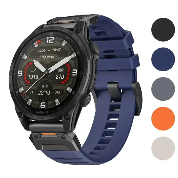 Elite FKM strap for Garmin Tactix 8 (47mm) in navy blue, featuring durable FKM material. Available in sizes L, M, S, and 7mm. Stylish and functional for outdoor use