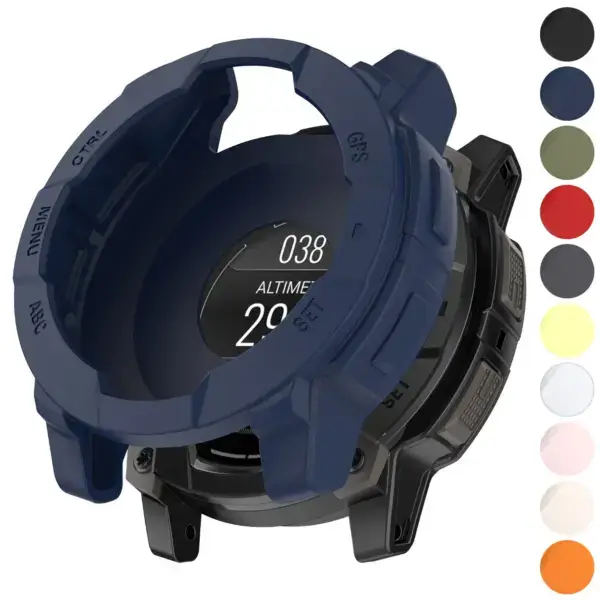 Flex Case for Garmin Instinct E, available in various sizes (L, M, S) and colors, designed to protect Garmin Instinct series watches while maintaining easy access to features