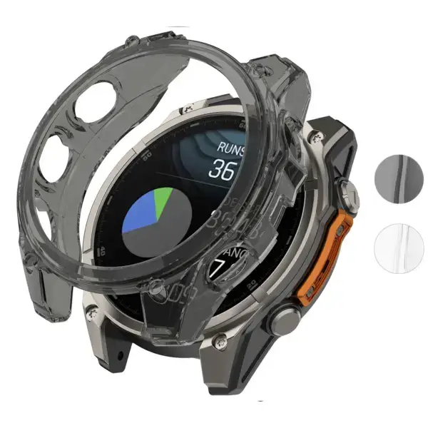 Slim case for Garmin Fenix 8 featuring a clear design to protect the AMOLED display. Available in sizes L, M, and S for a perfect fit