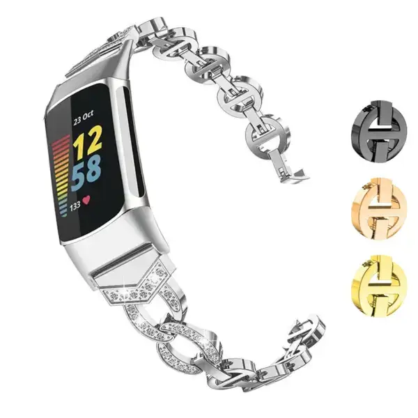 Elegant Evening Link Bracelet for Fitbit Charge 6, crafted from metal. Available in large size, it enhances your fitness tracker with a stylish touch