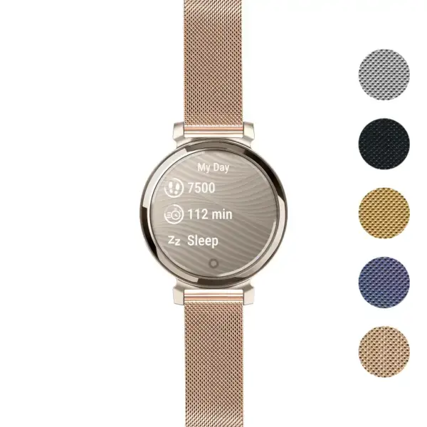 Pro Mesh Strap for Garmin Lily 2, featuring a stylish mesh design. Available in sizes L, M, and S, it enhances comfort and style for your smartwatch