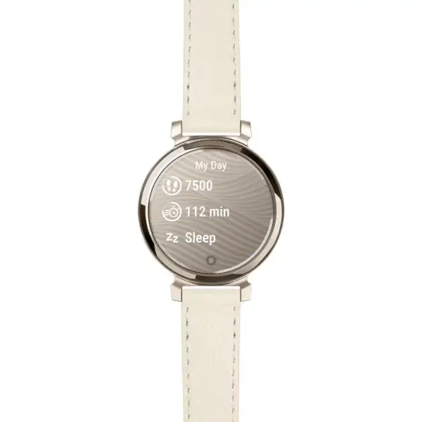 g.lil2.ks7.17 14 Main Beige Classic Textured Leather Strap 14mm Quick Release For Garmin Lily 2