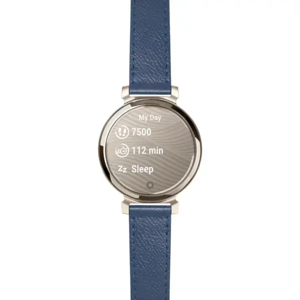 g.lil2.ks7.5 14 Main Blue Classic Textured Leather Strap 14mm Quick Release For Garmin Lily 2