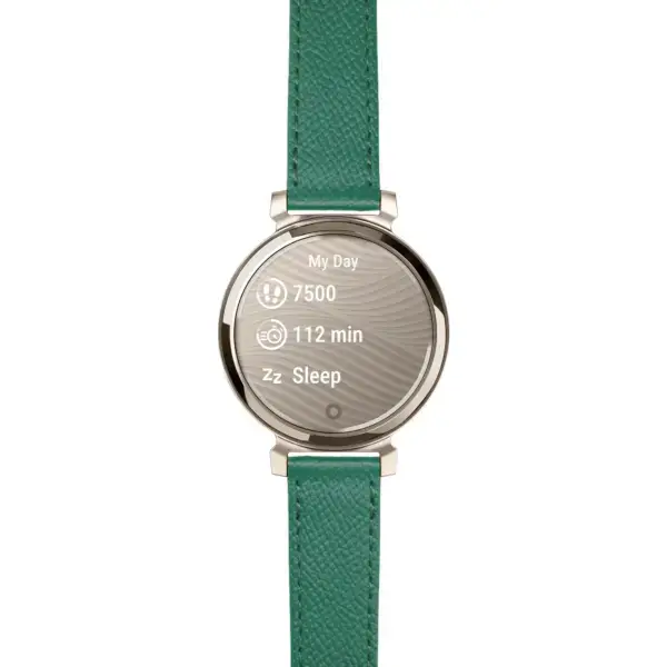 g.lil2.ks7.11 14 Main Green Classic Textured Leather Strap 14mm Quick Release For Garmin Lily 2