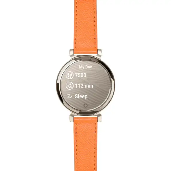 g.lil2.ks7.12 14 Main Orange Classic Textured Leather Strap 14mm Quick Release For Garmin Lily 2