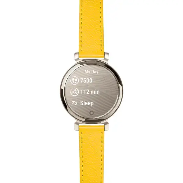 g.lil2.ks7.10 14 Main Yellow Classic Textured Leather Strap 14mm Quick Release For Garmin Lily 2