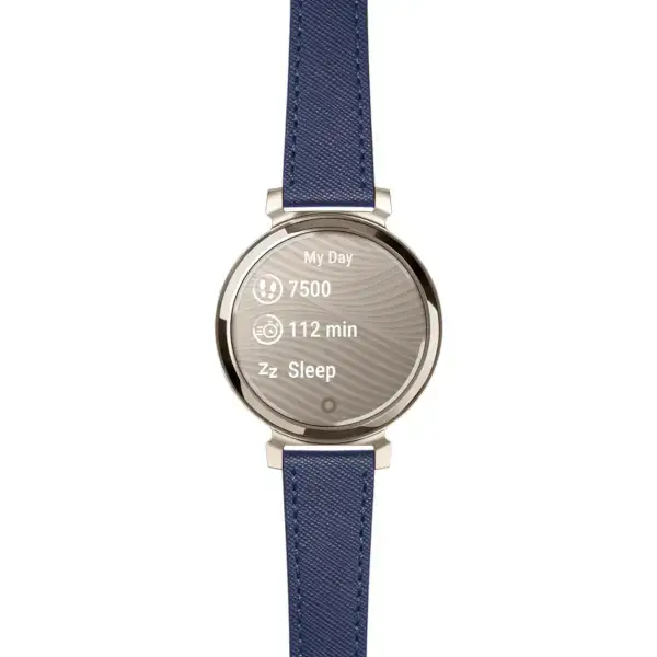 g.lil2.st32.5.14 Main Blue Premium Saffiano Leather Strap 14mm Quick Release For Garmin Lily 2