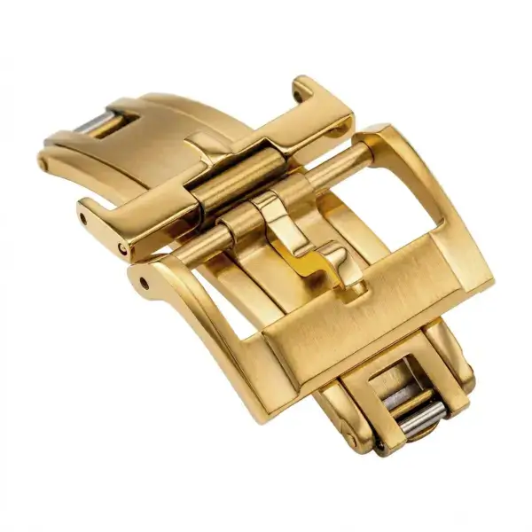 cl10.yg Angle (Closed) Yellow Gold StrapsCo Spring Loaded Tang Watch Clasp 16mm 18mm 20mm