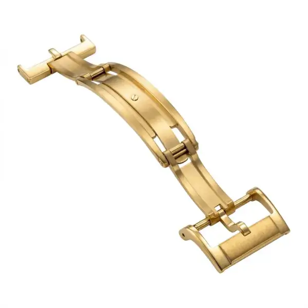 cl10.yg Angle (Open) Yellow Gold StrapsCo Spring Loaded Tang Watch Clasp 16mm 18mm 20mm
