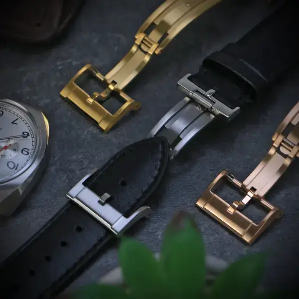cl10 Flatlay StrapsCo Spring Loaded Tang Watch Clasp 16mm 18mm 20mm