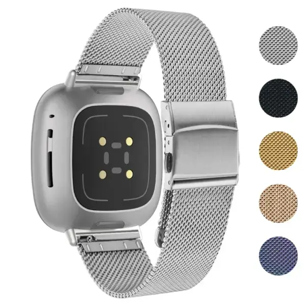 Pro Mesh Strap for Fitbit Versa 4 in metal, compatible with Fitbit Versa and Versa 4. Available in sizes L, M, S, and multiple colors for a stylish look