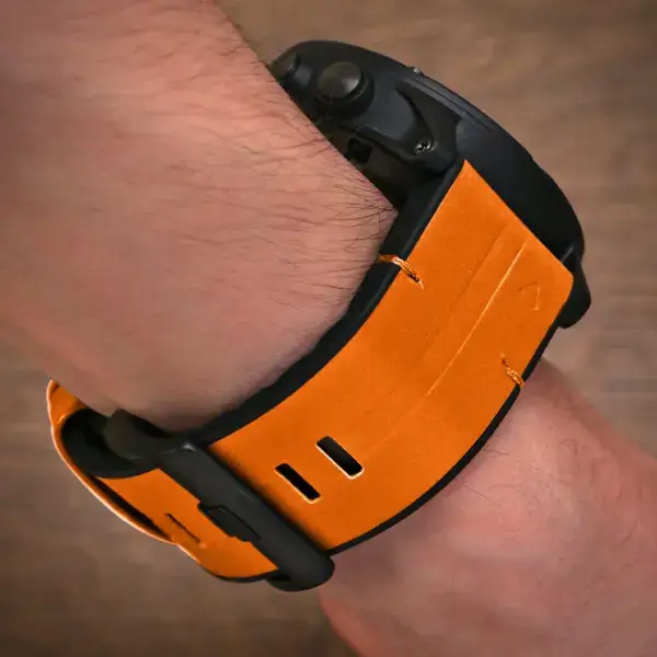 g.r65a.12 Wrist Tangerine StrapsCo Leather Hybrid Strap QuickFit 26 Watch Band for Garmin Watch