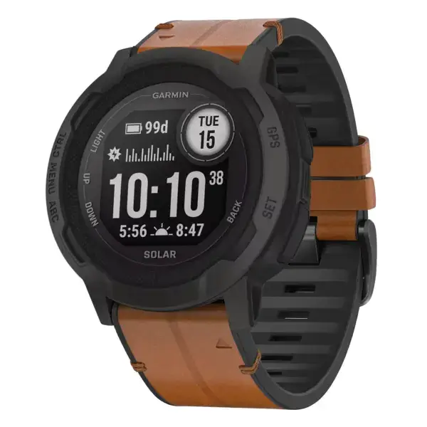 i2x.g.r65a.2a Main Coffee StrapsCo Leather Hybrid Strap QuickFit 26 Watch Band for Garmin Instinct 2X